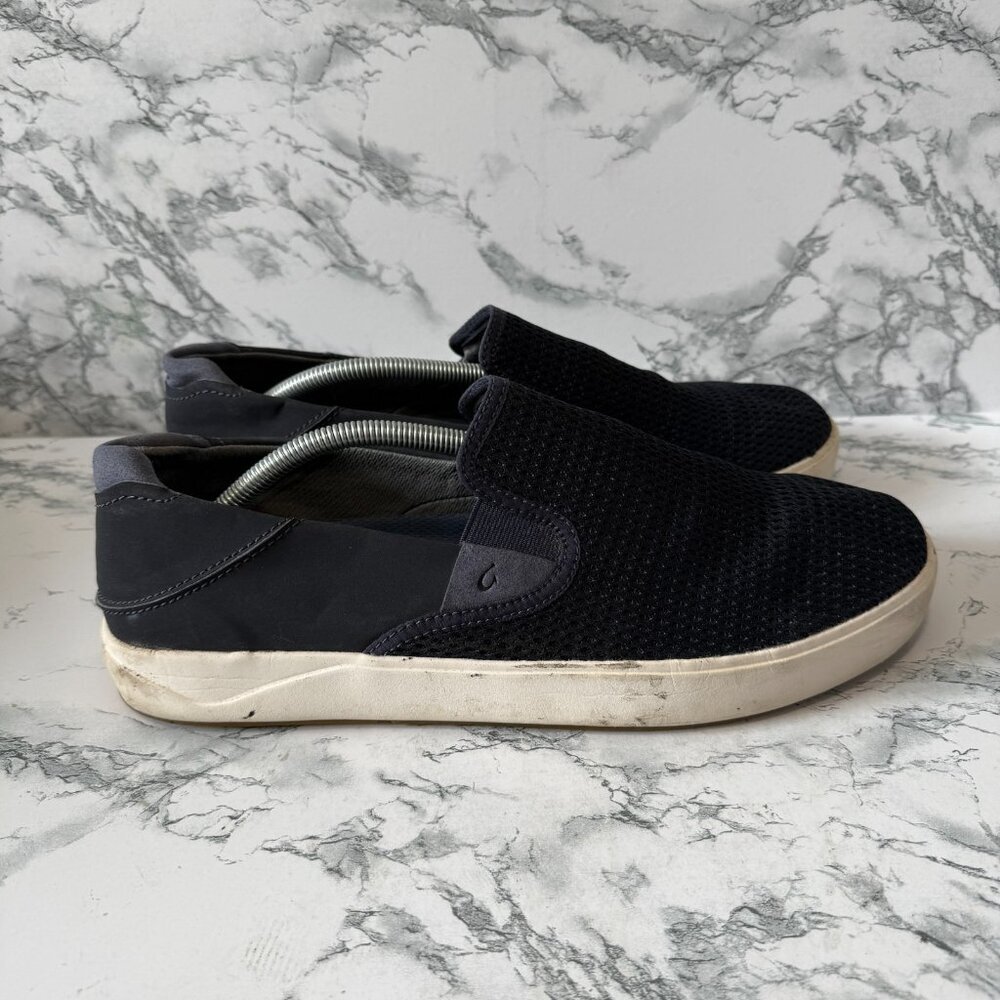 Olukai Men 12 Lae'Ahi Slip On Sneaker Shoe Blue Mesh Everyday Comfort Drop Heel